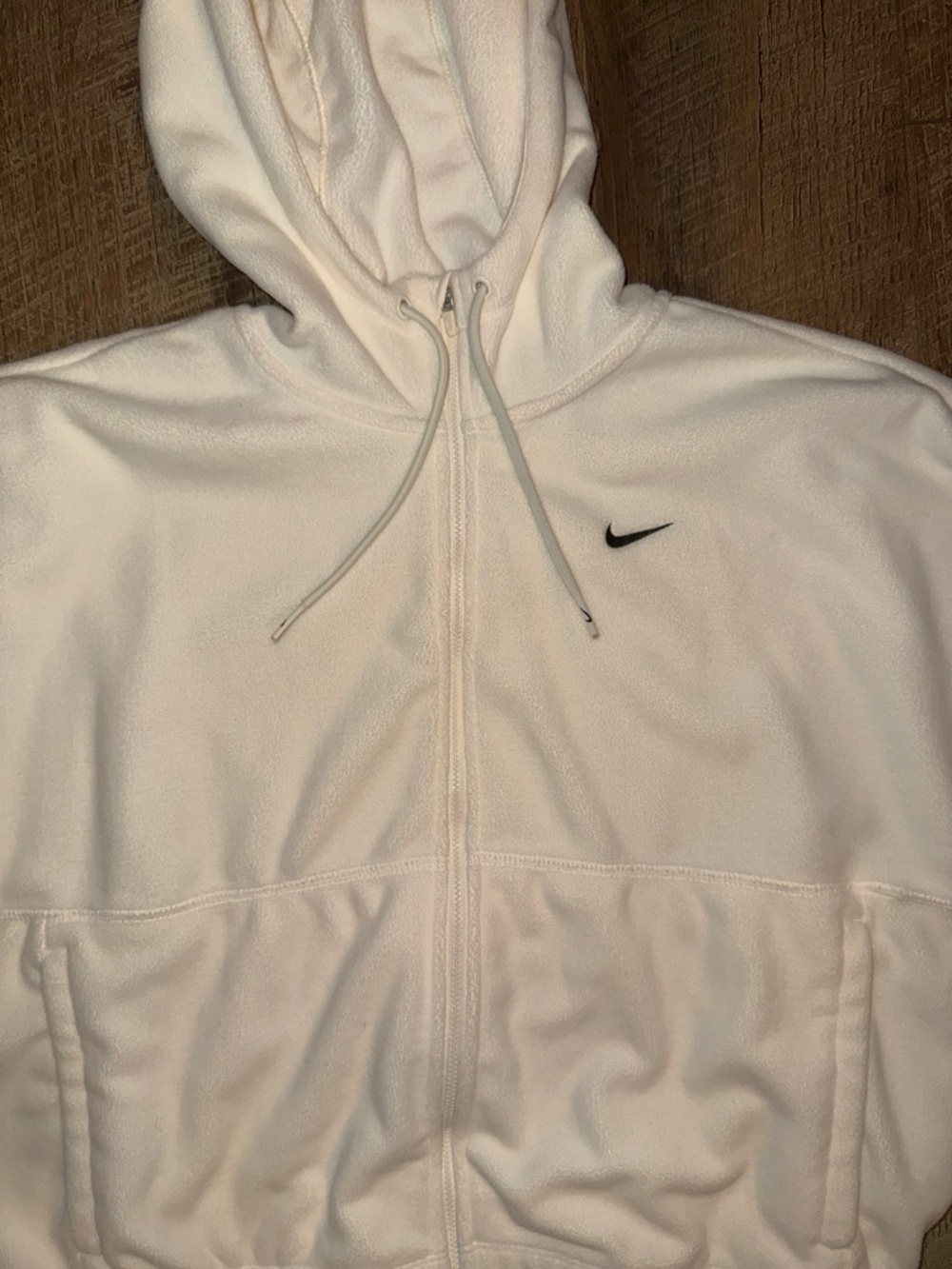 Nike Cream Cropped Zip Hoodie with Black Swoosh - Picture 2 of 6